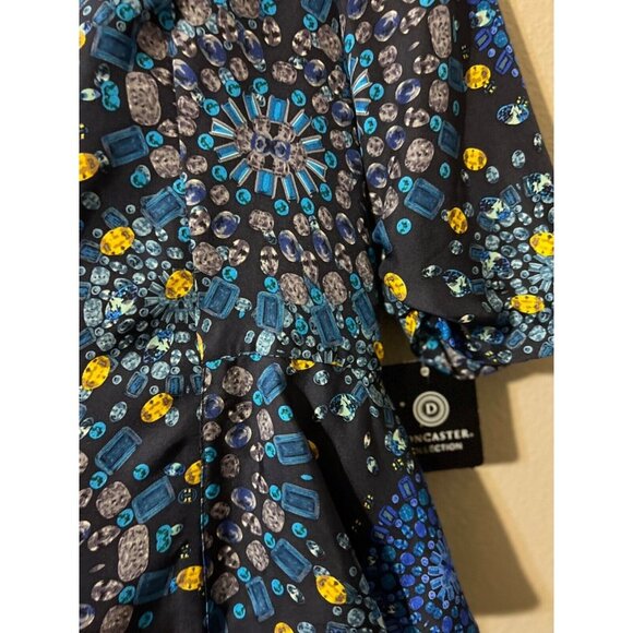 Doncaster Dress Blue Gold 8 Short Sleeve SILK Peplum Sheath NWT - Picture 10 of 11